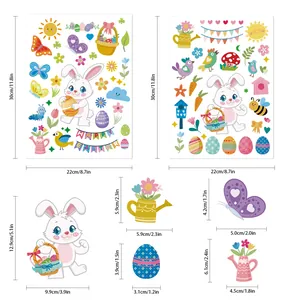 Easter bunny and egg window stickers set with detailed size dimensions for wall decor