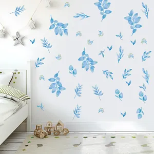 Nordic Watercolor Plant Leaf Wall Stickers Removable Self-Adhesive PVC Green Leaves Wallpaper For Living Room Bedroom Decor