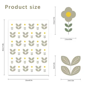 Cuadro de dimensiones detallado para pegatinas de pared flores, decoración casa