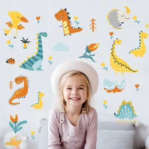 Colorful cartoon dinosaur wall stickers set for children nursery bedroom decor.