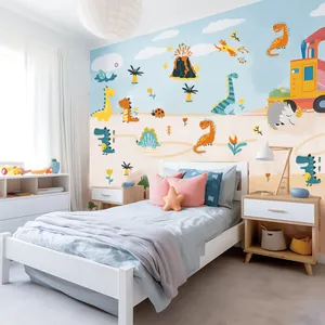 Vibrant cartoon dinosaur wall stickers for nursery and children's bedroom wall decoration