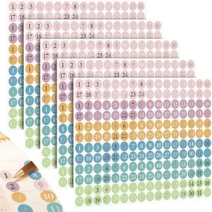 192 Pcs Silver Stamping Date Dot Stickers Macaron Color Number Labels For Planner Calendar Notebook Journal Decoration