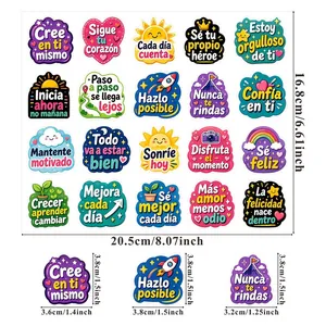Spanische Motivationsaufkleber mit positiven Zitaten für Scrapbooking und DIY-Projekte.