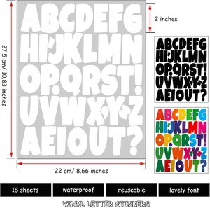 Detailed specifications for 2 inch vinyl alphabet stickers with waterproof features