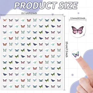 Gedetailleerd afmetingsdiagram van vlinderstickerblad met individuele labels van 13 mm