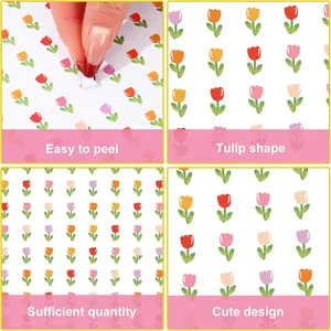 Primer plano detallado de pegatinas de tulipanes de colores para álbumes y agendas