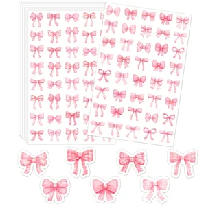 Detailweergave van verschillende roze aquarel strikstickers in diverse patronen
