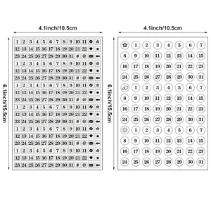 Calendar number stickers 1-31 with symbols for planners, 4.1x6.1 inch size.