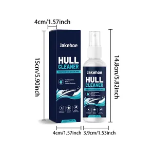 Dimensions du spray nettoyant de coque Jakehoe 100 ml et de sa boîte en pouces et en cm