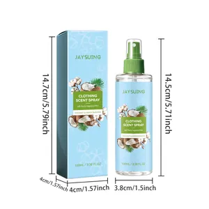 Guida alle taglie dettagliata per lo spray profumato al cocco Jaysuing e confezione.