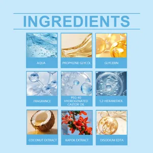 Dettaglio infografica degli ingredienti dello spray rinfrescante per tessuti al cocco.
