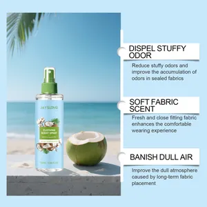 Dettaglio spray profumato al cocco che mostra la rimozione degli odori e la freschezza