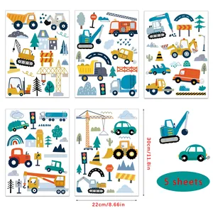 Detail of 5 sheets cartoon construction vehicle wall stickers for kids room decor