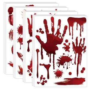Vista detallada de varias hojas de pegatinas de Halloween con huellas sangrientas