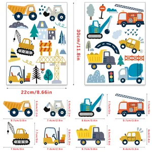 Detailed dimensions for cartoon construction vehicle wall stickers for children's rooms