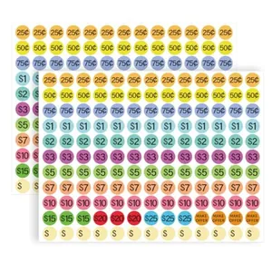 Pegatinas de Precios Redondas Multicolor para Venta al Por Menor Mercadillo Etiquetas de Papel Couché Circulares