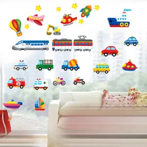 Bunte Cartoon Transport Wandaufkleber für Kinderzimmer mit Autos und Flugzeugen Dekor