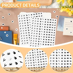 Detail view of waterproof black animal reward stickers with 10 design styles.