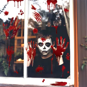Pegatinas de Halloween con huellas de manos ensangrentadas para decoración de terror.