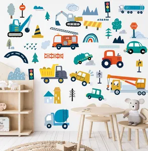 Colorful cartoon transport vehicle wall decals for children's room decorative art
