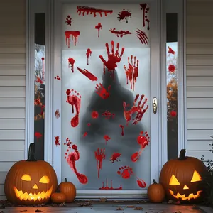 Pegatinas de Halloween con huellas de manos y pies sangrientas para puertas y ventanas