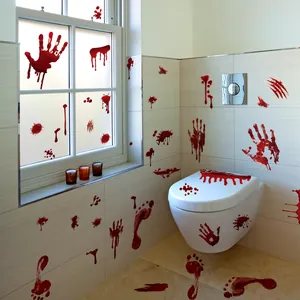 Pegatinas de pared con huellas de manos y pies sangrientas para baño de terror