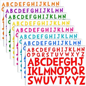 Detailed macro view of colorful capital alphabet sticker sheets in multiple vibrant colors