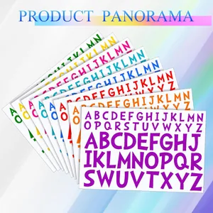 Colorful alphabet stickers in 1 and 2 inch sizes for scrapbooking and DIY decoration.