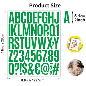 Durable green waterproof 2-inch alphabet and number stickers for mailbox and signs