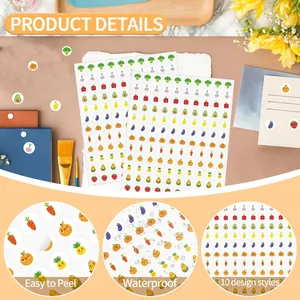 Detalle de pegatinas de recompensa de frutas de 1,3 cm con 10 diseños de dibujos animados