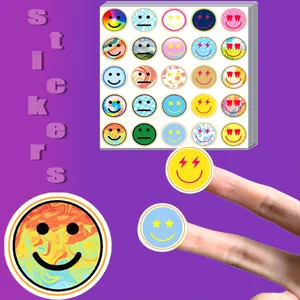 Detailed view of colorful assorted smiley face stickers for scrapbooking