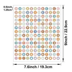 Dimension view of 0.5-inch colorful alphabet and number stickers for DIY scrapbooking