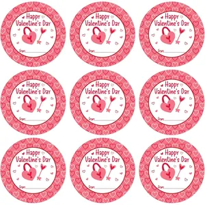 Set di nove adesivi decorativi Happy Valentine's Day con design a forma di cuore e chiave.