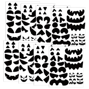 Adesivi Fai da Te Espressioni di Zucca di Halloween Decalcomanie in Vinile Nero per Decorazione Lanterna di Zucca Festa