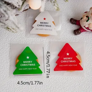 Detailansicht der 4,5 cm großen dreifarbigen Weihnachtsbaum Aufkleber für Geschenke