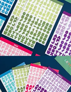 Detailed view of colorful palette alphabet and number stickers for DIY craft stationery
