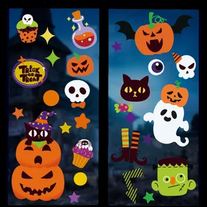 Halloween window stickers featuring ghosts, pumpkins and Frankenstein cartoon designs
