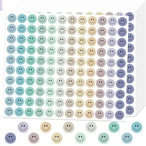 Kids Reward Stickers Cute Smile Face Circular Self-Adhesive Labels For Teacher Classroom Encouragement Macaron Reward Decals