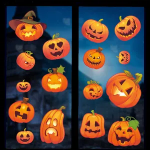 Set of decorative Halloween window stickers featuring various unique pumpkin designs