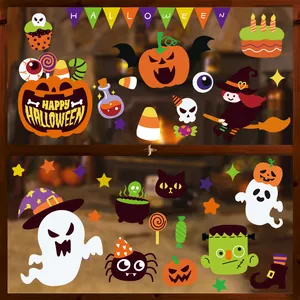 Halloween Static PVC Window Clings Cartoon Pumpkin Ghost Witch Stickers For Party Decoration Home Glass Door Decoration