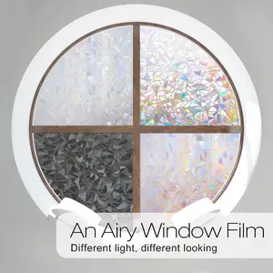 Detailansicht der dekorativen 3D-Regenbogen-Fensterfolie mit verschiedenen Lichteffekten