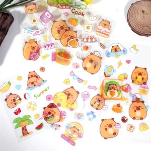 Cute cartoon capybara PET stickers for journaling and DIY decorating, waterproof material.