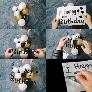 Step-by-step tutorial showing how to apply Happy Birthday decals on a clear balloon.