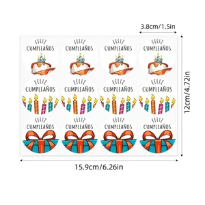 Happy Birthday stickers Spanish Feliz Cumpleanos labels for sealing with dimensions