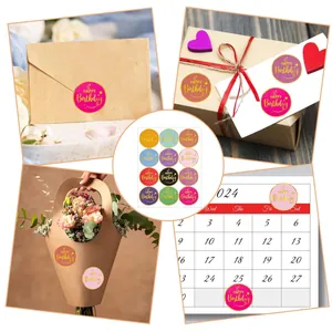 Colorful Happy Birthday sealing stickers for gifts, envelopes, and party decorations