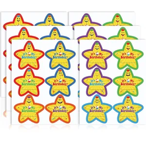 Colorful star-shaped "It's My Birthday!" stickers for kids party decorations and labels.