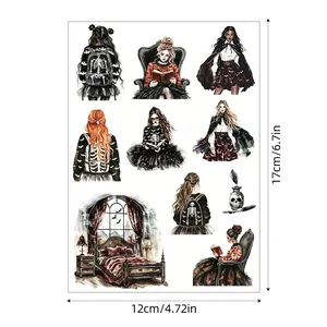 Gothic fashion girl sticker sheet, 12x17cm Halloween DIY decorative labels for journals