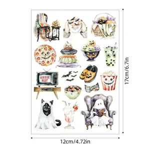 Planche de stickers d'Halloween à l'aquarelle, dimensions 12x17 cm