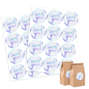 Holographic Thank You Stickers Round Self Adhesive Labels Laser Heart Tags For Gift Bags Envelopes Sealing Decoration