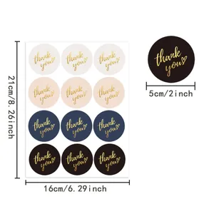Detailed view of 5cm round gold foil Thank You stickers for gift sealing and decoration.